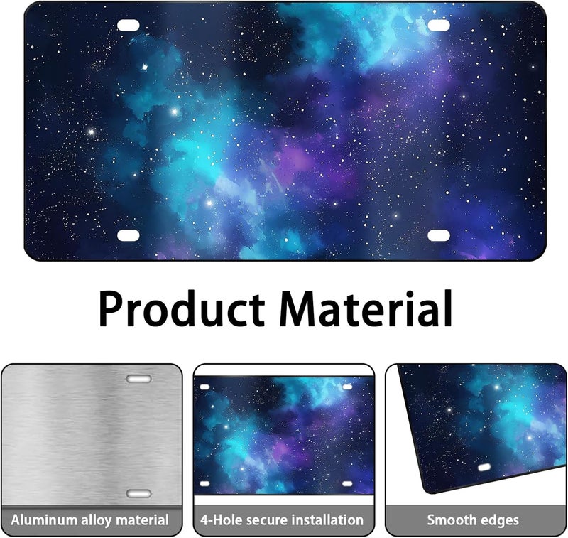 MCIAONE Front License Plate - Galaxy License Plate, Aluminum Sky Decorative License Plates Starry Sky, Space Novelty Vanity Tag, Car Decor Accessory with 4 Holes, 6×12 inch Car License Decor - Image 3
